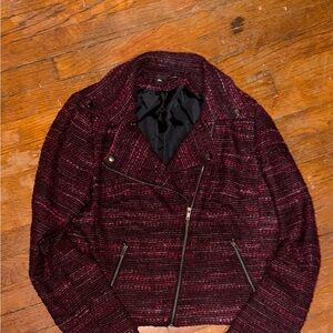 Burgundy Motorcycle Tweed Jacket Size 14